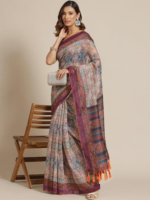 silk land multicolored cotton printed saree with unstitched blouse