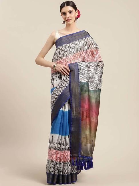 silk land multicolored printed saree with unstitched blouse