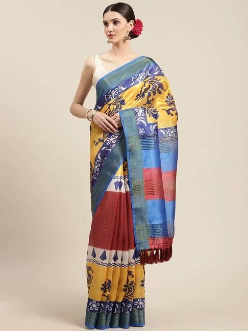 silk land multicolored printed saree with unstitched blouse