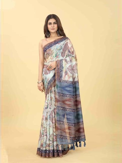 silk land multicolored printed saree with unstitched blouse