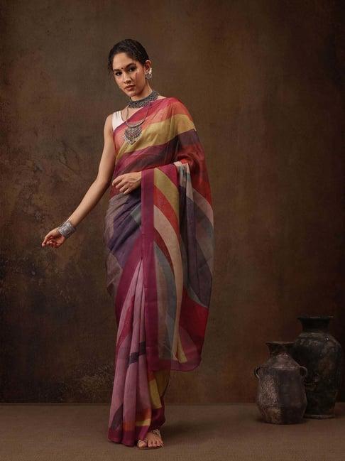 silk land multicolored printed saree with unstitched blouse