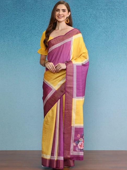 silk land multicolored silk printed saree with unstitched blouse