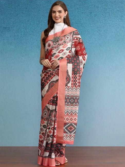 silk land multicolored silk printed saree with unstitched blouse