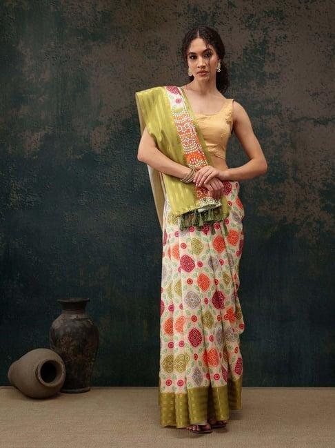 silk land multicolored silk printed saree with unstitched blouse