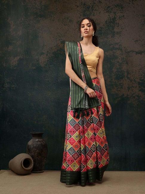 silk land multicolored silk printed saree with unstitched blouse