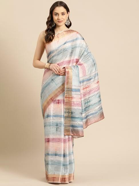 silk land multicolored silk striped saree with unstitched blouse