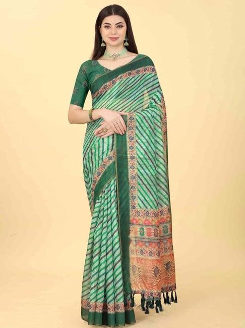 silk land multicolored striped saree with unstitched blouse