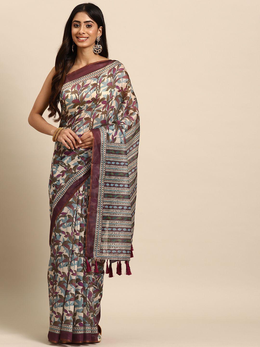 silk land multicoloured floral organza saree