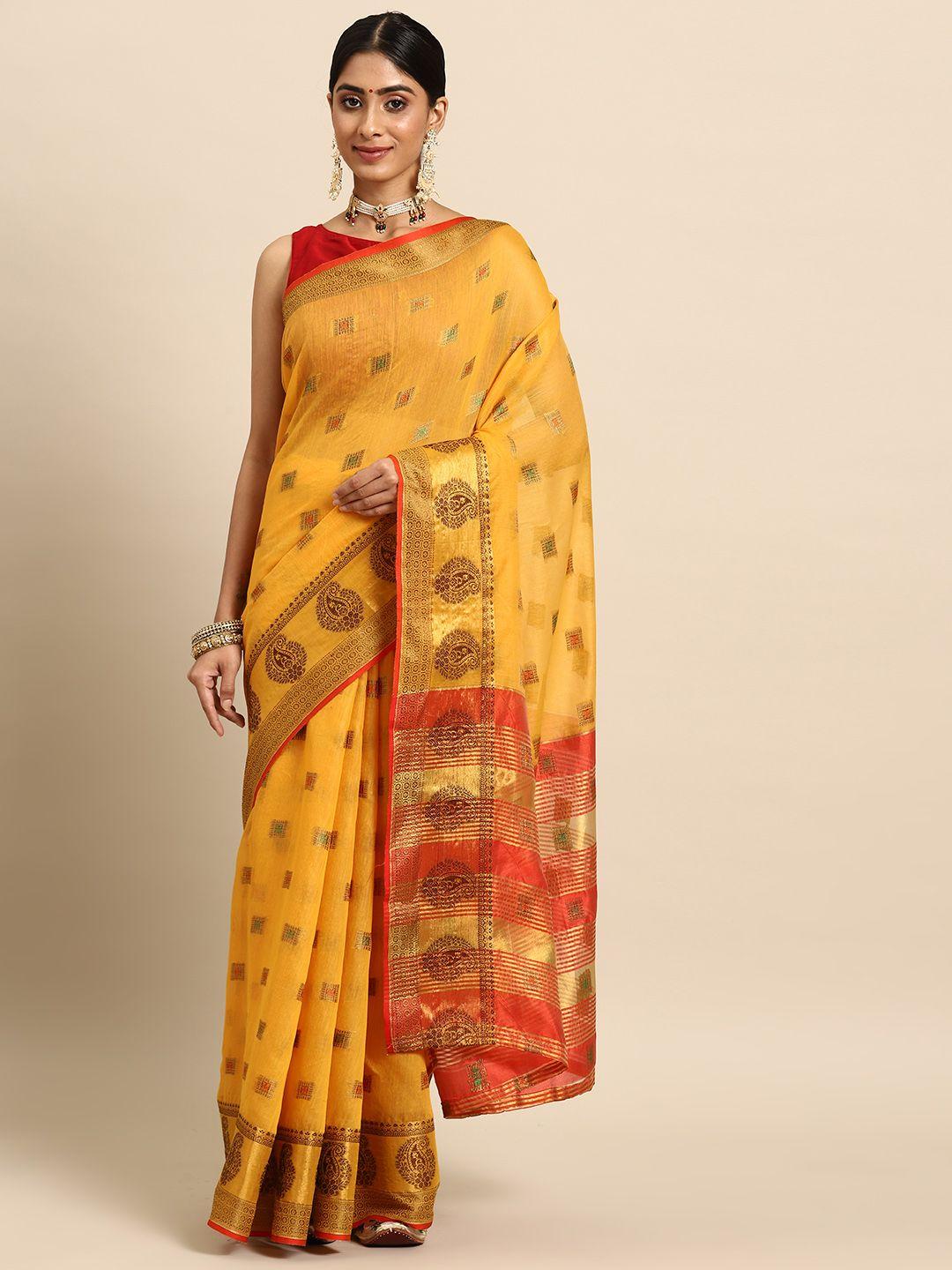 silk land mustard & gold-toned zari banarasi saree