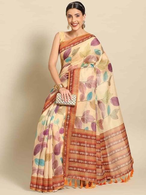 silk land mustard printed saree with unstitched blouse