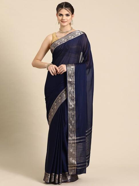 silk land navy woven saree with blouse