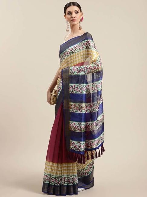 silk land pink & blue printed saree with unstitched blouse