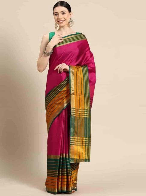 silk land pink & green silk woven saree with unstitched blouse