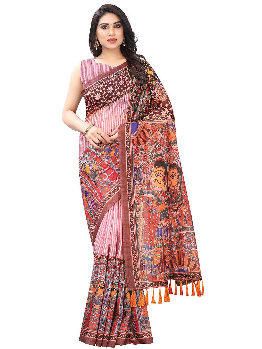 silk land pink & red kalamkari ikat chanderi cotton saree