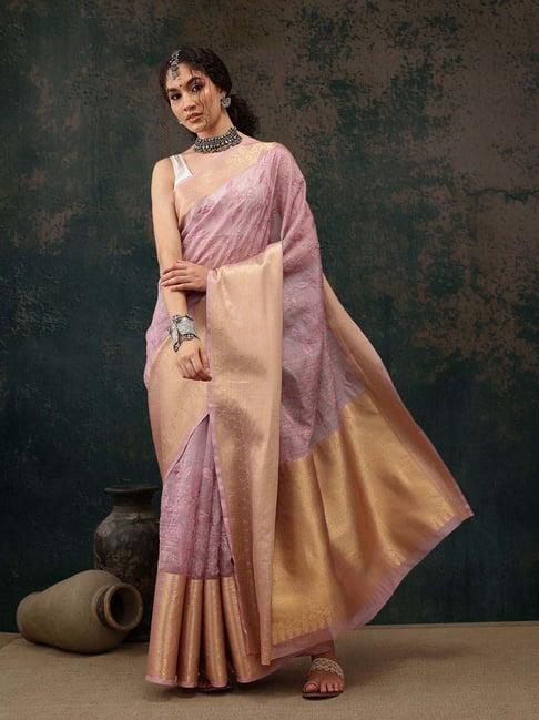 silk land pink embroidered saree with unstitched blouse