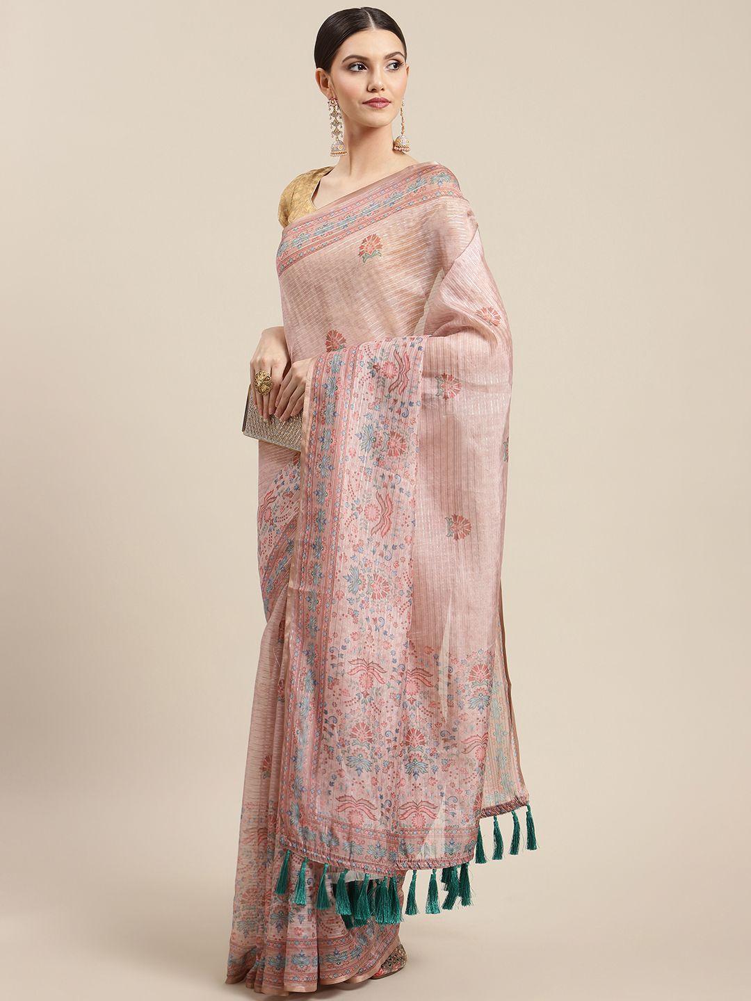 silk land pink kalamkari art silk saree