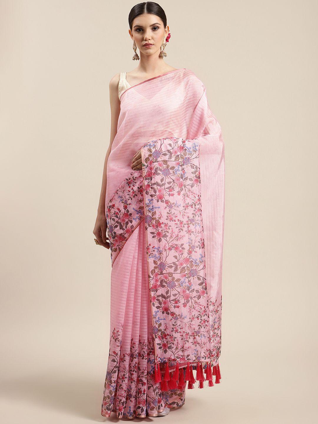 silk land pink kalamkari art silk saree