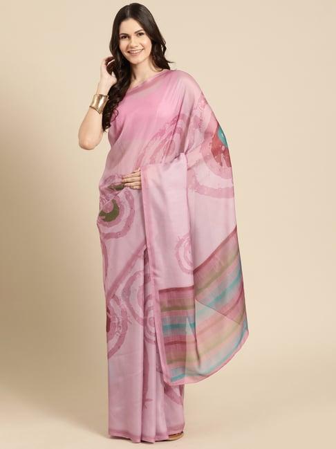 silk land pink silk printed saree with unstitched blouse