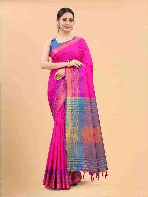 silk land pink silk woven saree with unstitched blouse