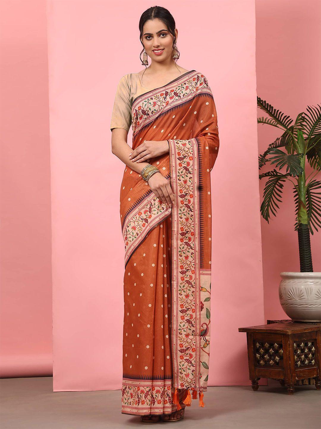 silk land polka dot zari paithani saree