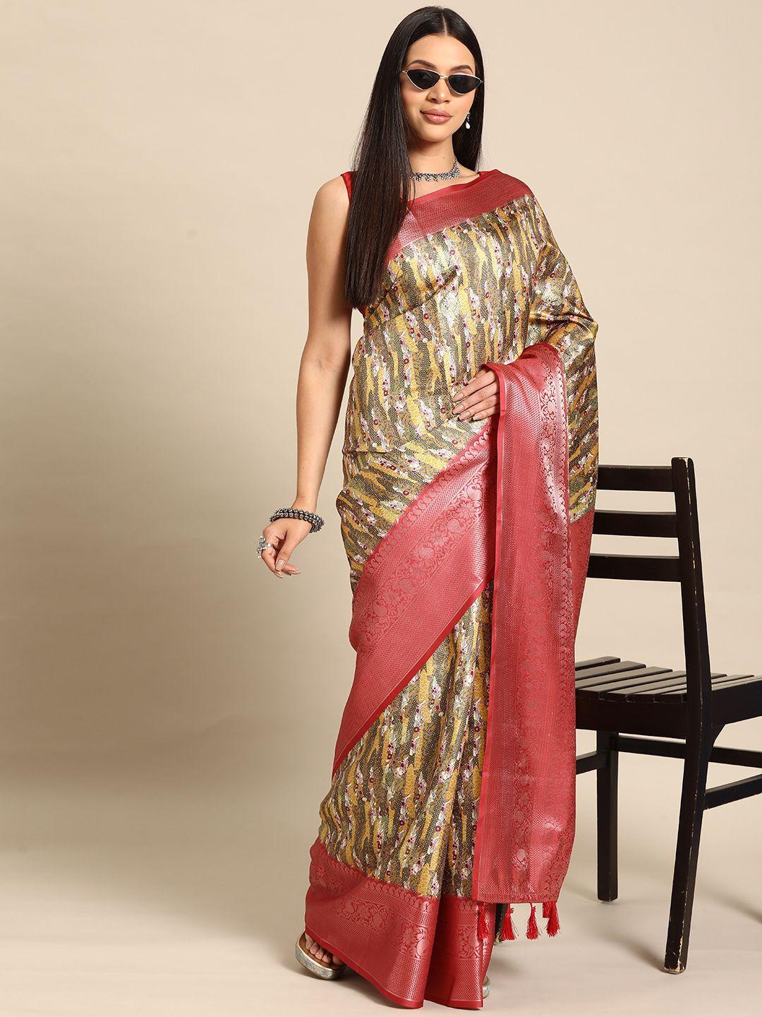 silk land printed zari art silk kanjeevaram saree