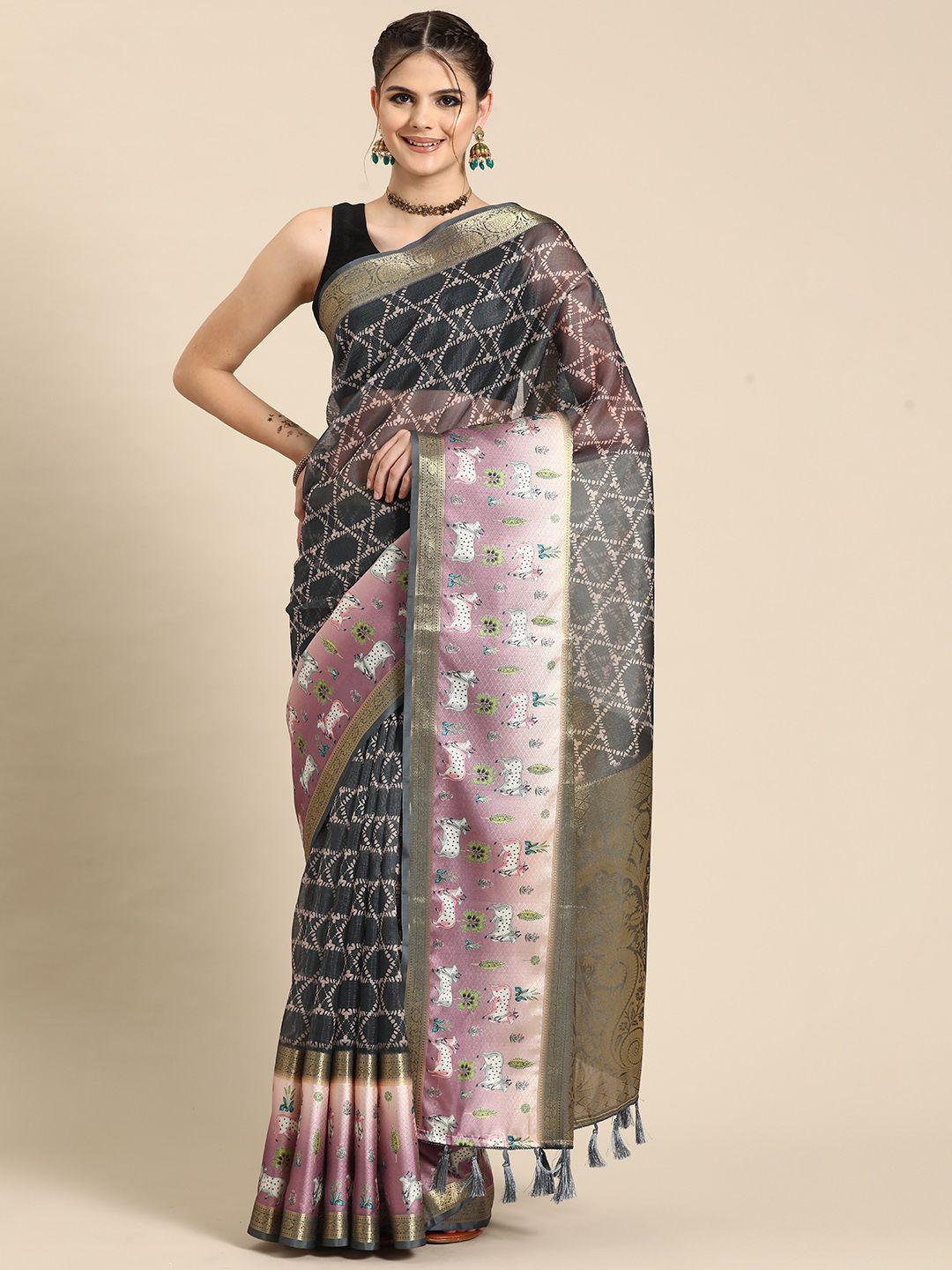 silk land printed zari kanjeevaram saree