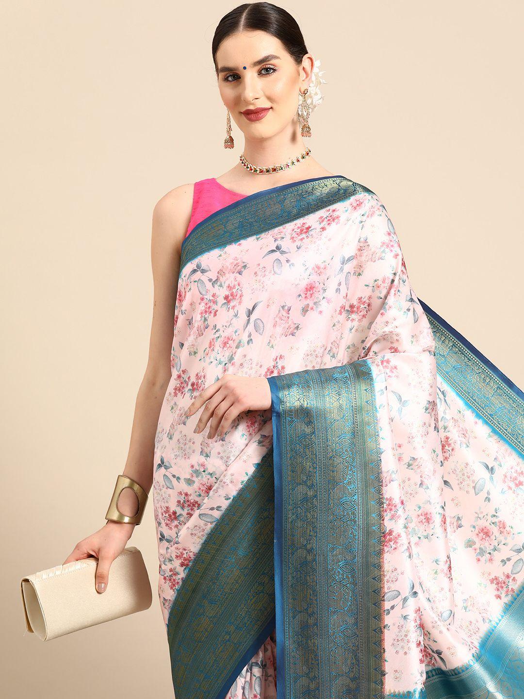 silk land pure silk floral zari banarasi saree with blouse piece