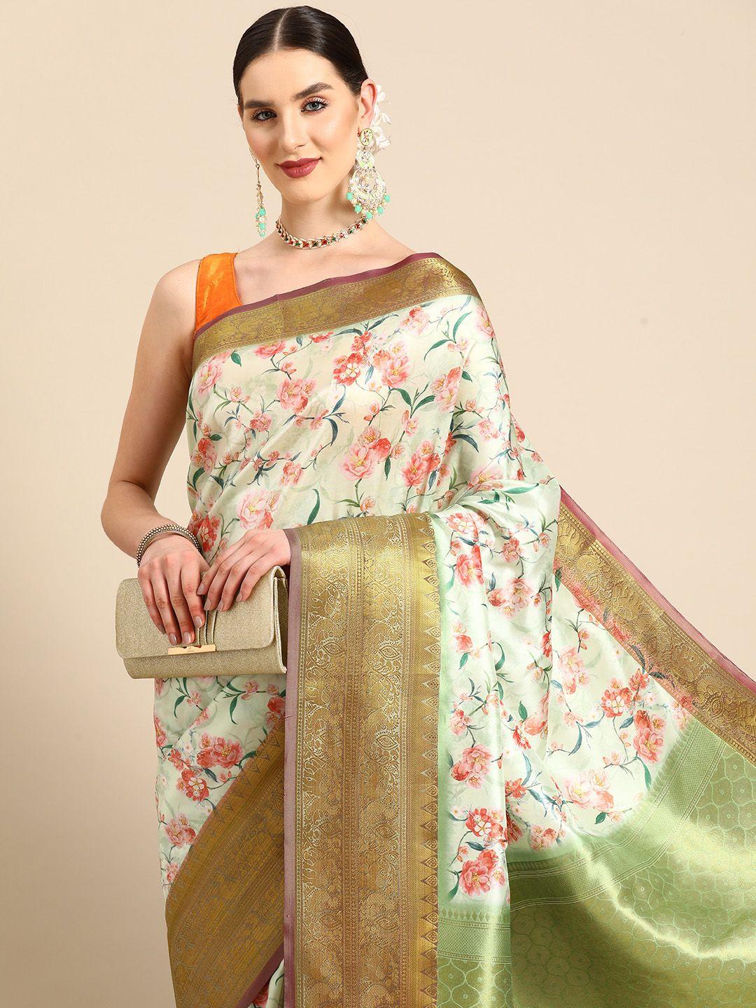 silk land pure silk floral zari banarasi saree with blouse piece