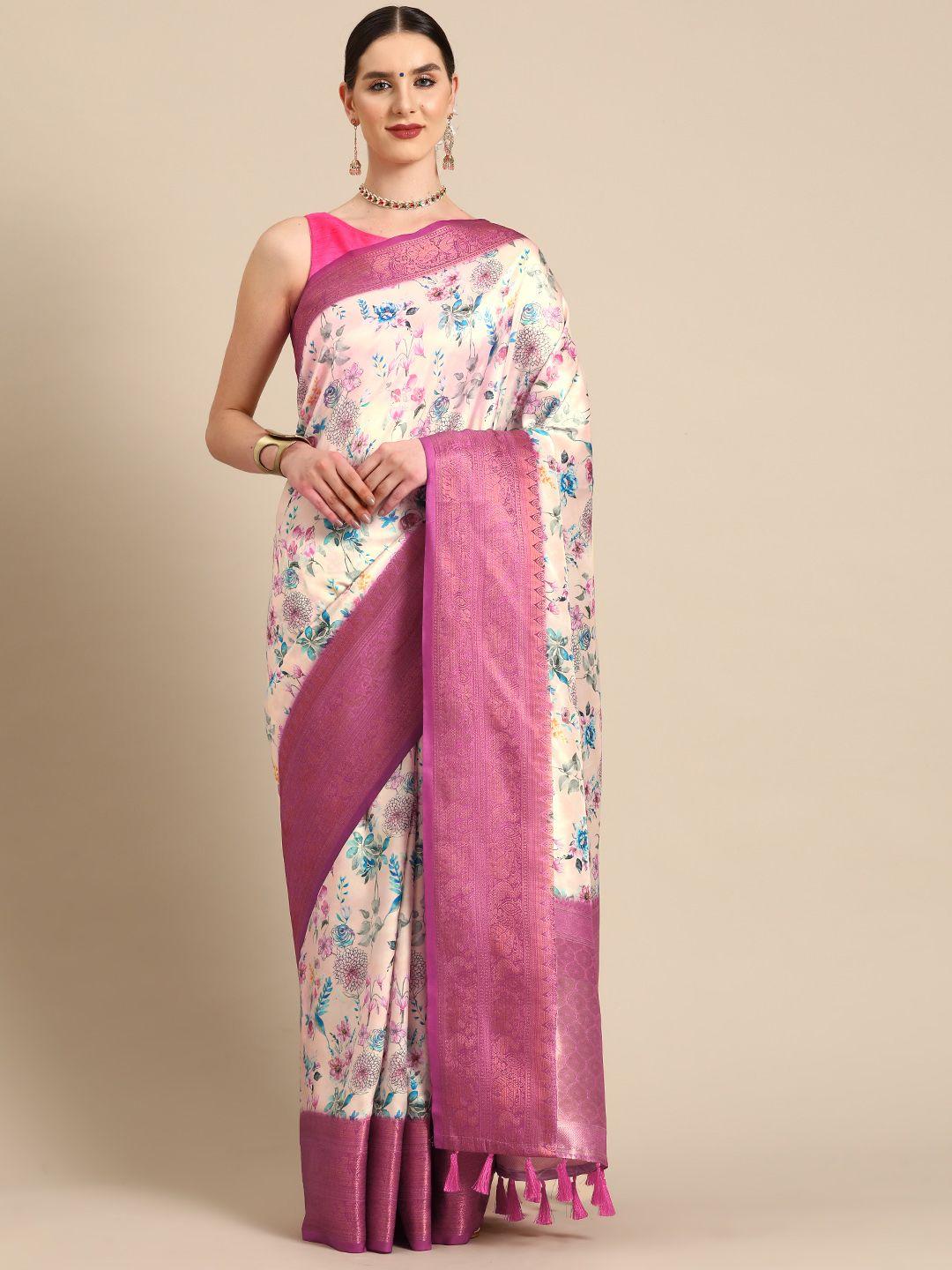 silk land pure silk floral zari banarasi saree with blouse piece