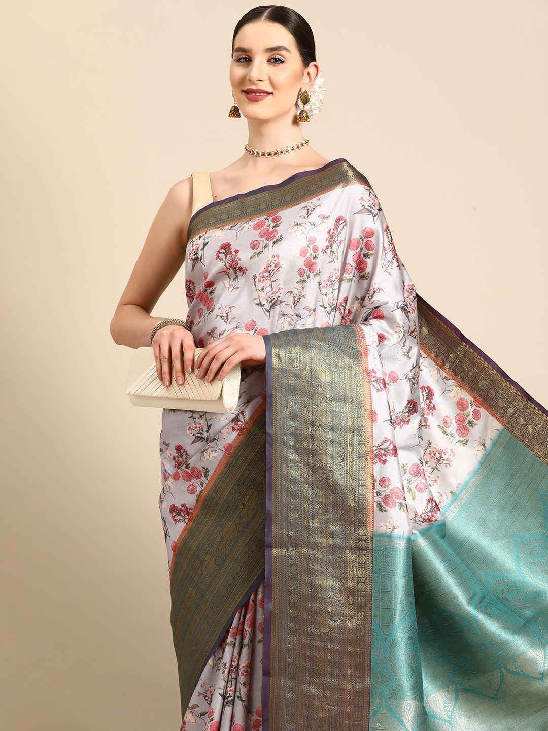 silk land pure silk floral zari banarasi saree with blouse piece