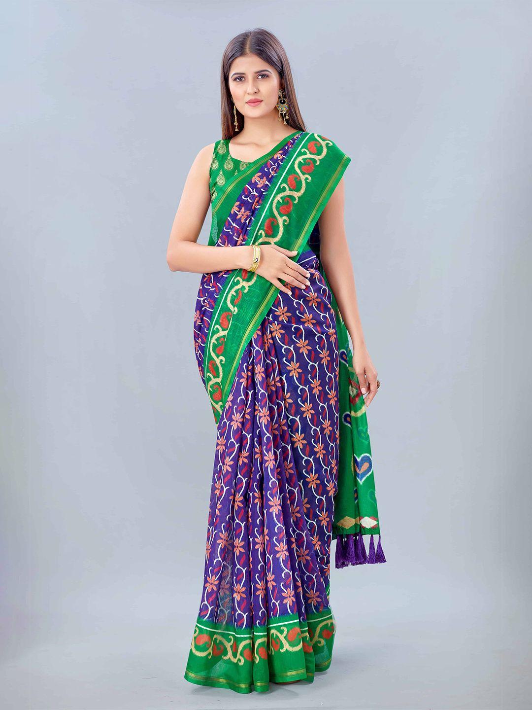 silk land purple & red floral pure cotton saree