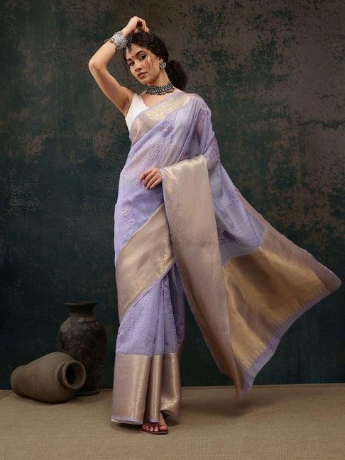 silk land purple embroidered saree with unstitched blouse