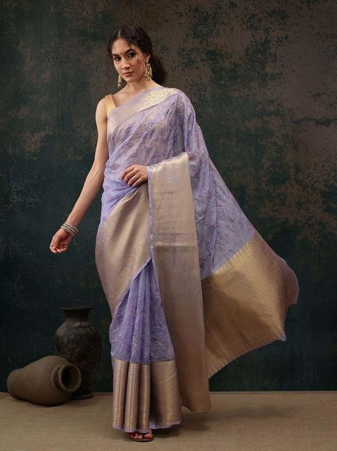 silk land purple embroidered saree with unstitched blouse