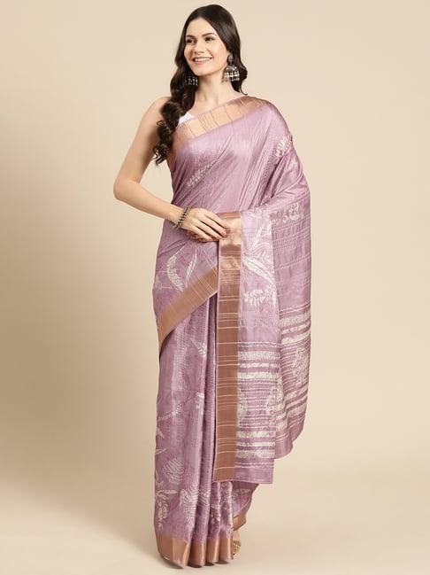 silk land purple silk floral print saree with unstitched blouse