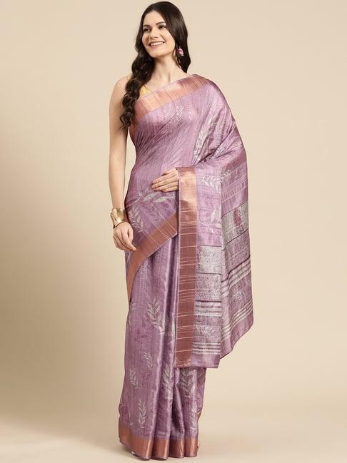 silk land purple silk floral print saree with unstitched blouse