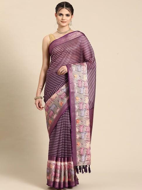 silk land purple silk striped saree with blouse