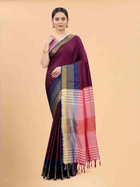 silk land purple silk woven saree with unstitched blouse