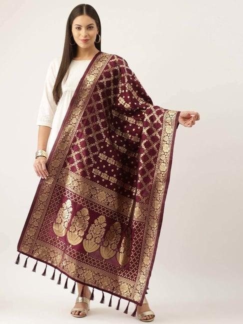 silk land purple woven pattern dupatta