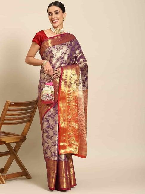 silk land purple woven saree with unstitched blouse