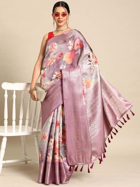 silk land purple woven saree with unstitched blouse