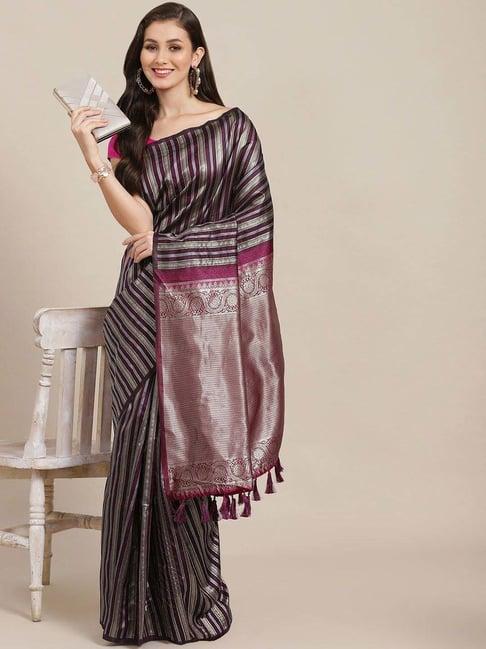 silk land purple woven saree with unstitched blouse