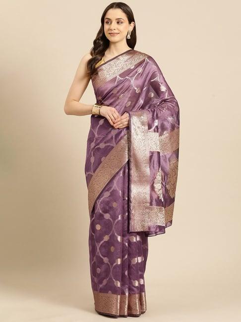 silk land purple woven saree with unstitched blouse