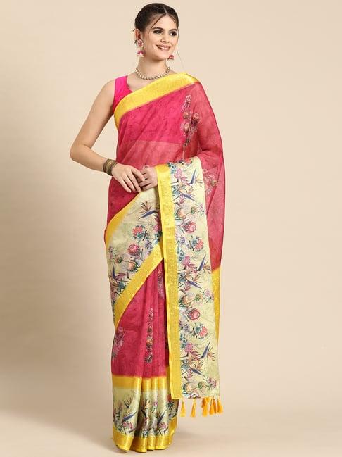 silk land red silk floral print saree with blouse