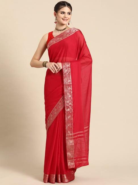 silk land red woven saree with blouse