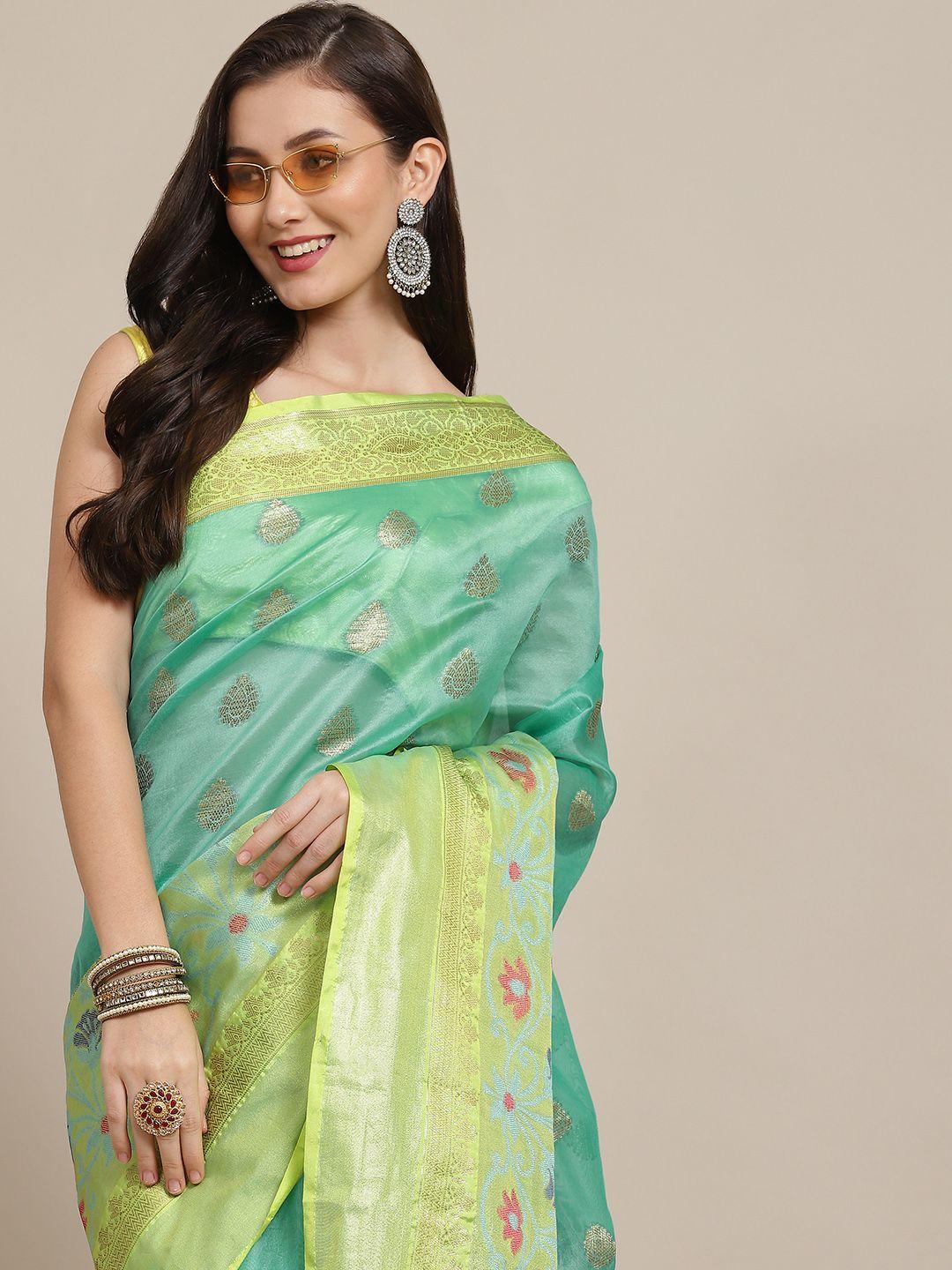 silk land sea green ethnic motifs zari art silk banarasi saree