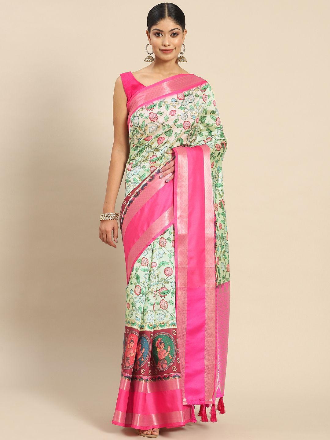 silk land sea kalamkari zari art silk kanjeevaram saree