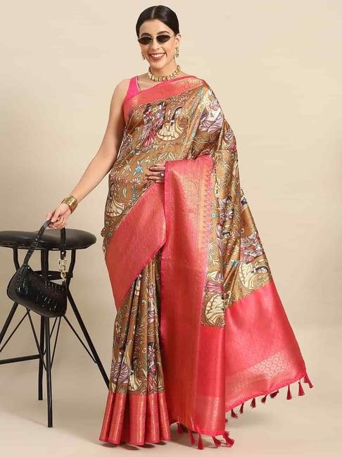 silk land silk brown woven saree with unstitched blouse