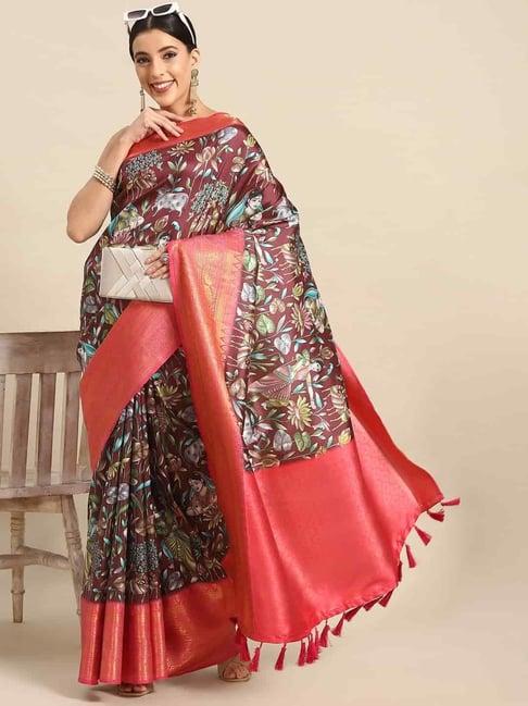 silk land silk brown woven saree with unstitched blouse