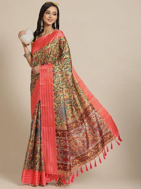 silk land silk multicolored printed saree with unstitched blouse