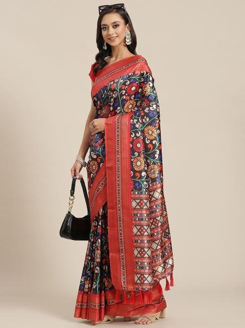 silk land silk multicolored printed saree with unstitched blouse